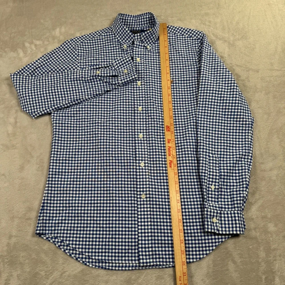 Polo Ralph Lauren Button Down Shirt Mens M Blue Gingham Classic Fit Long Sleeve